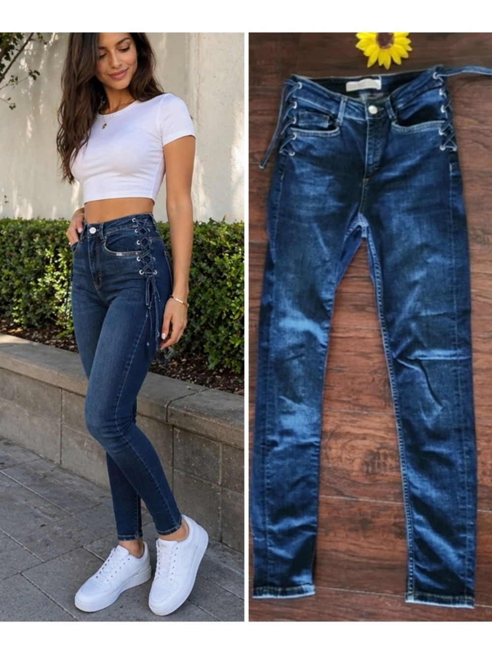 Zara Denim with Side tie Detail Size 4
